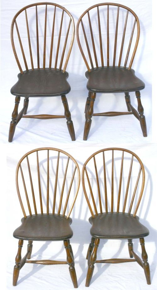 set of 4 period Windsor Worcester County 7 spindle: set of 4 period Windsor Worcester County 7 spindle bow back side chairs w bold turnings