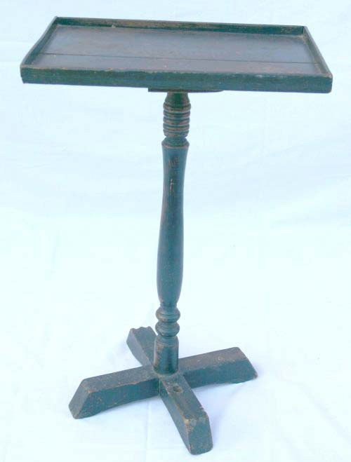rare early 18thC CT tray topped X based maple cand: rare early 18thC CT tray topped X based maple candlestand in old black paint - 23 1/2" tall