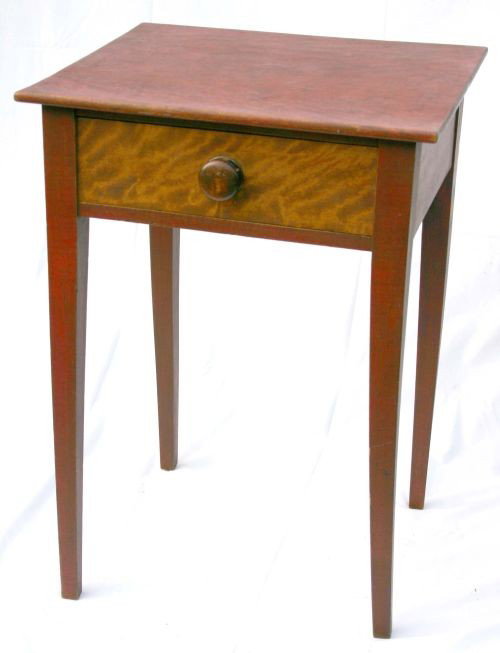 period Hepplewhite ca 1805 NH flame birch 1 dr sta: period Hepplewhite ca 1805 NH flame birch 1 dr stand in old red wash