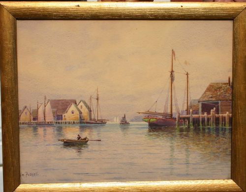 Very nice sgnd William Frederick Paskell (1866-195: Very nice sgnd William Frederick Paskell (1866-1951) 10x13 w/c harbor scene in fine orig vintage frame