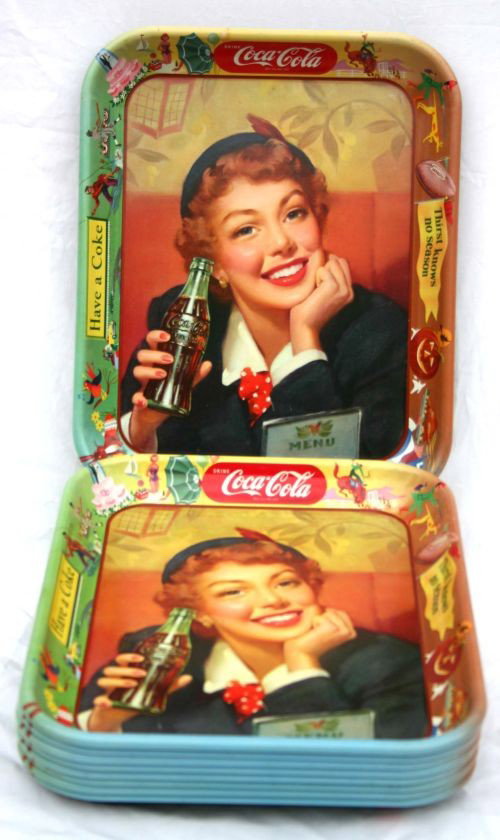 lot of 8 like new old store stock vintage Coca Col: lot of 8 like new old store stock vintage Coca Cola advertising trays - all identical - 13 1/4" x 10 1/2"