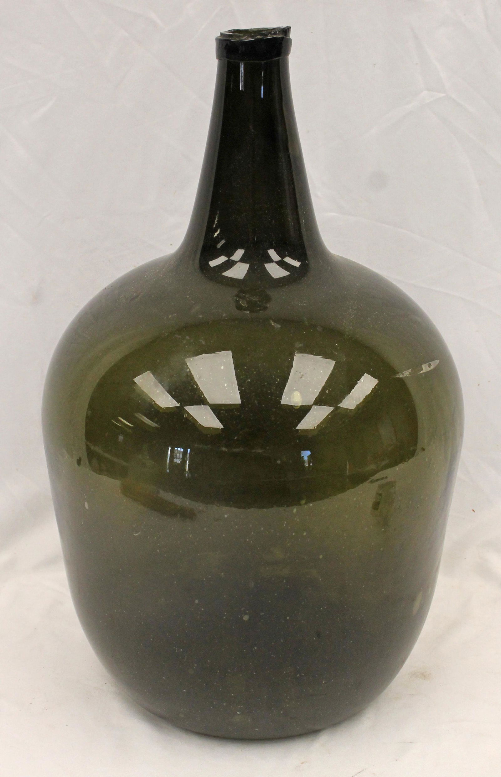 Large antique green glass demijohn - approx 18" tall x 12" diam (1 of 6)