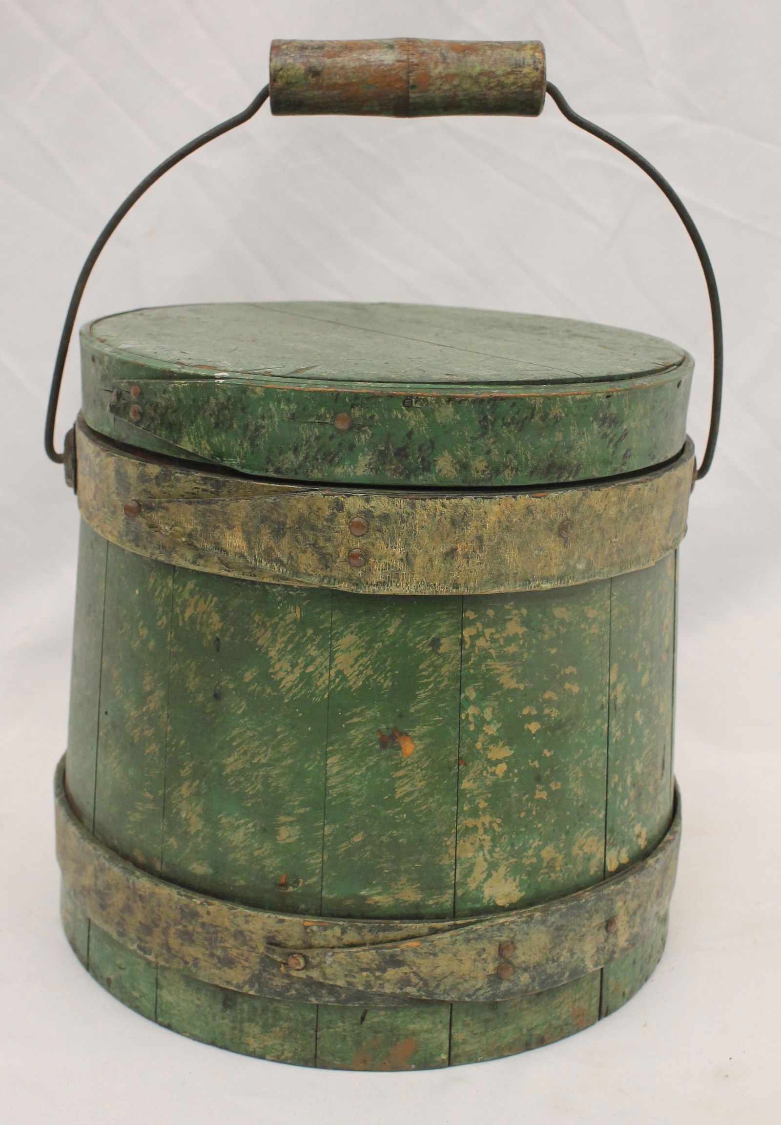 Antique firkin bucket in later green paint - 8" tall (1 of 5)