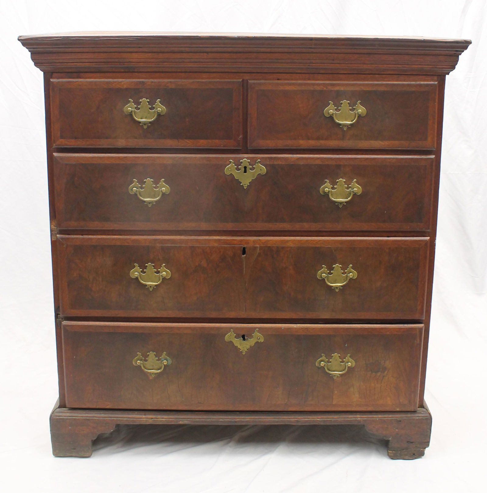 ca 1730 Boston 2 over 3 drawer burl walnut veneer chest from the estate of Benjamin Lincoln, (1 of 17)