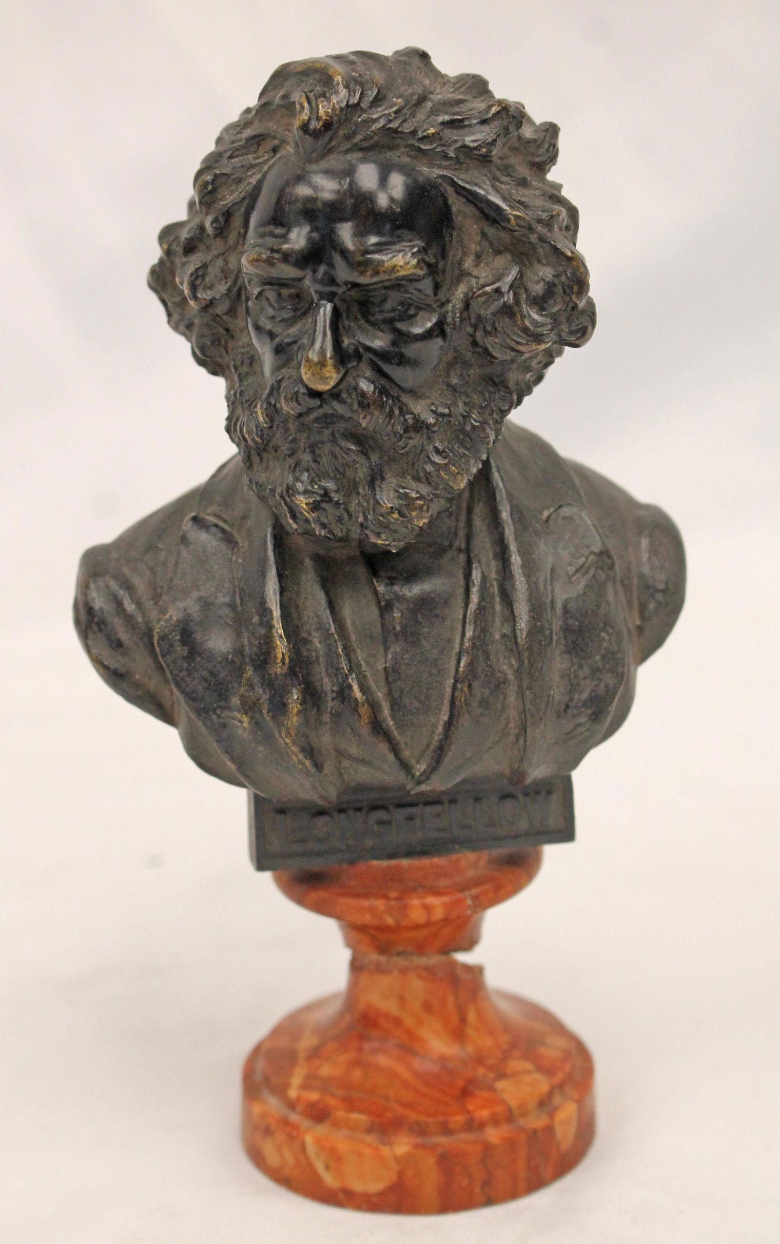 Small bronze bust sculpture of Longfellow on marble plinth - 5 3/4" tall (1 of 8)
