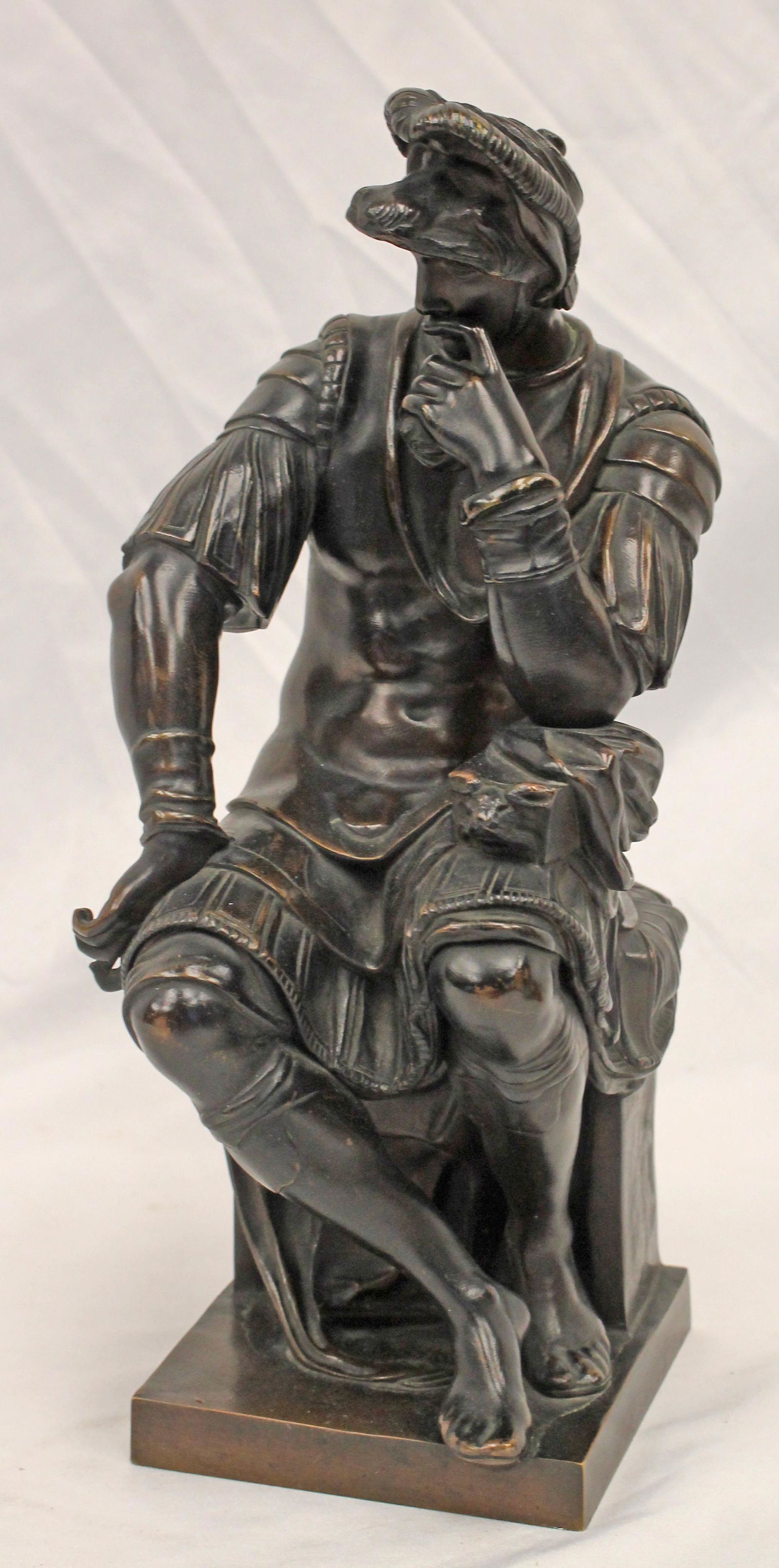 Bronze sculpture sgnd Ron Liod Sauvage of a seated gladiator w hand on chin - 11" tall (1 of 7)