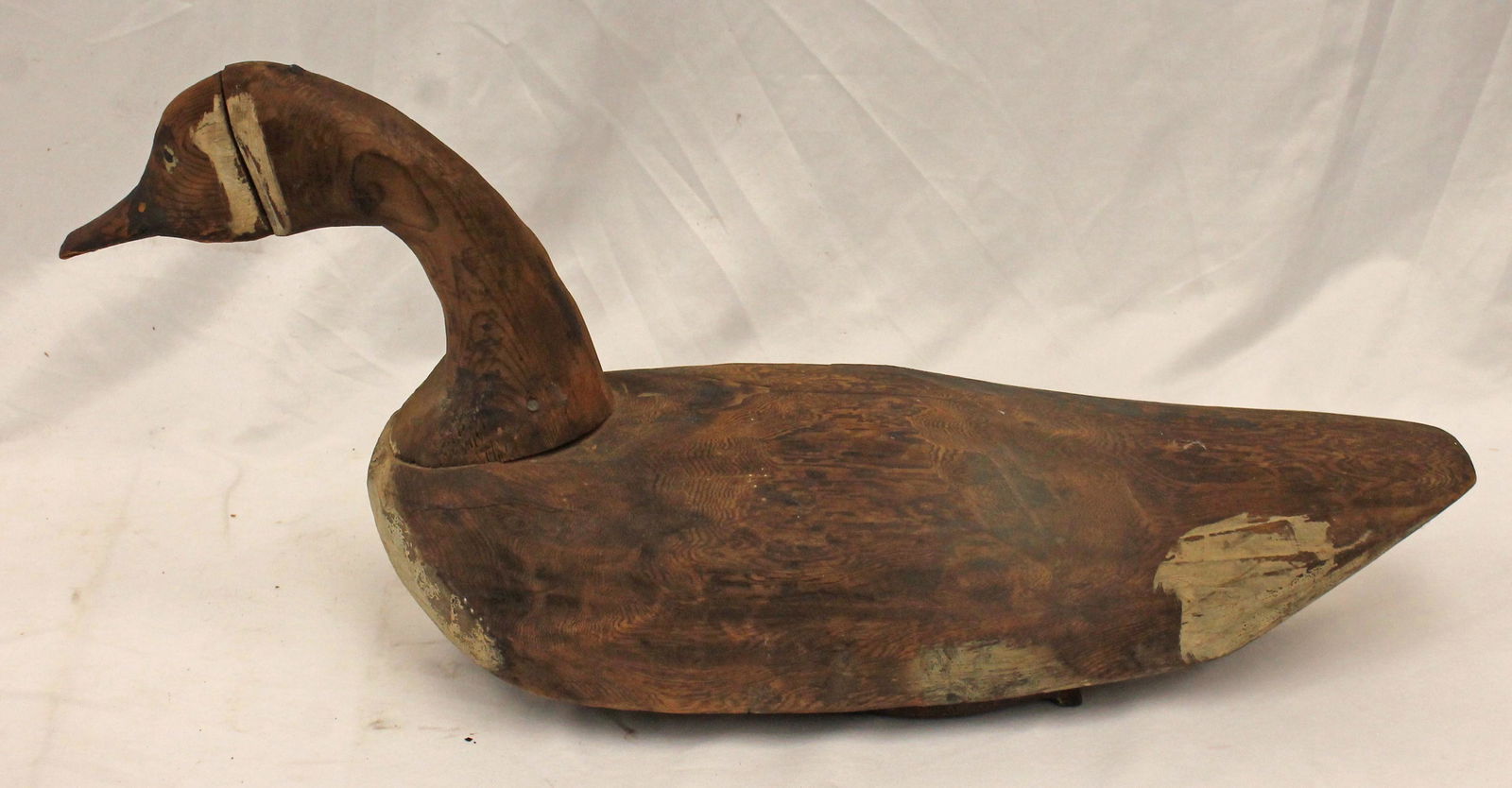 Large wooden Canada Goose decoy w make-do horse shoe weight on bottom & traces of paint - 24" long (1 of 7)