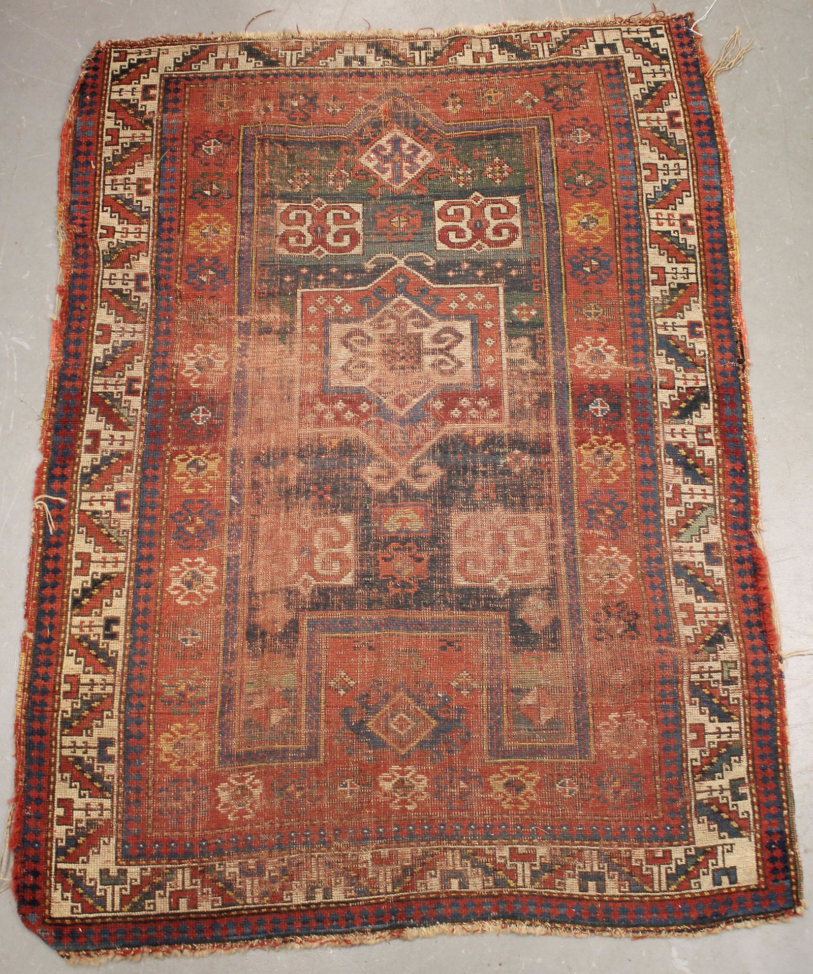 Well worn Oriental area rug - 3'8"x4'11" (1 of 7)