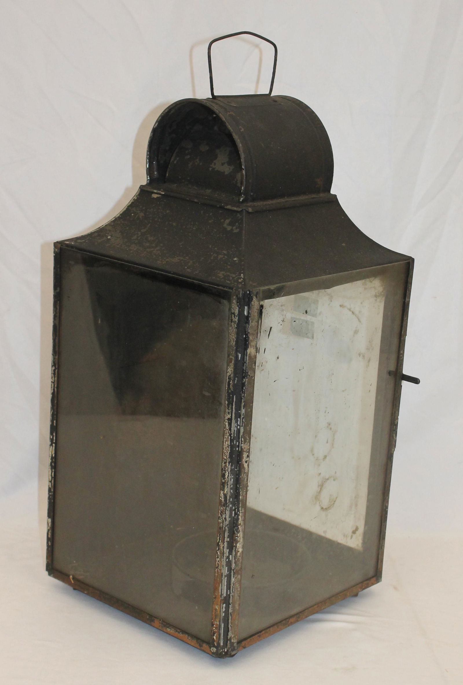 Antique glass & tin barn lantern - approx 21" tall (1 of 7)