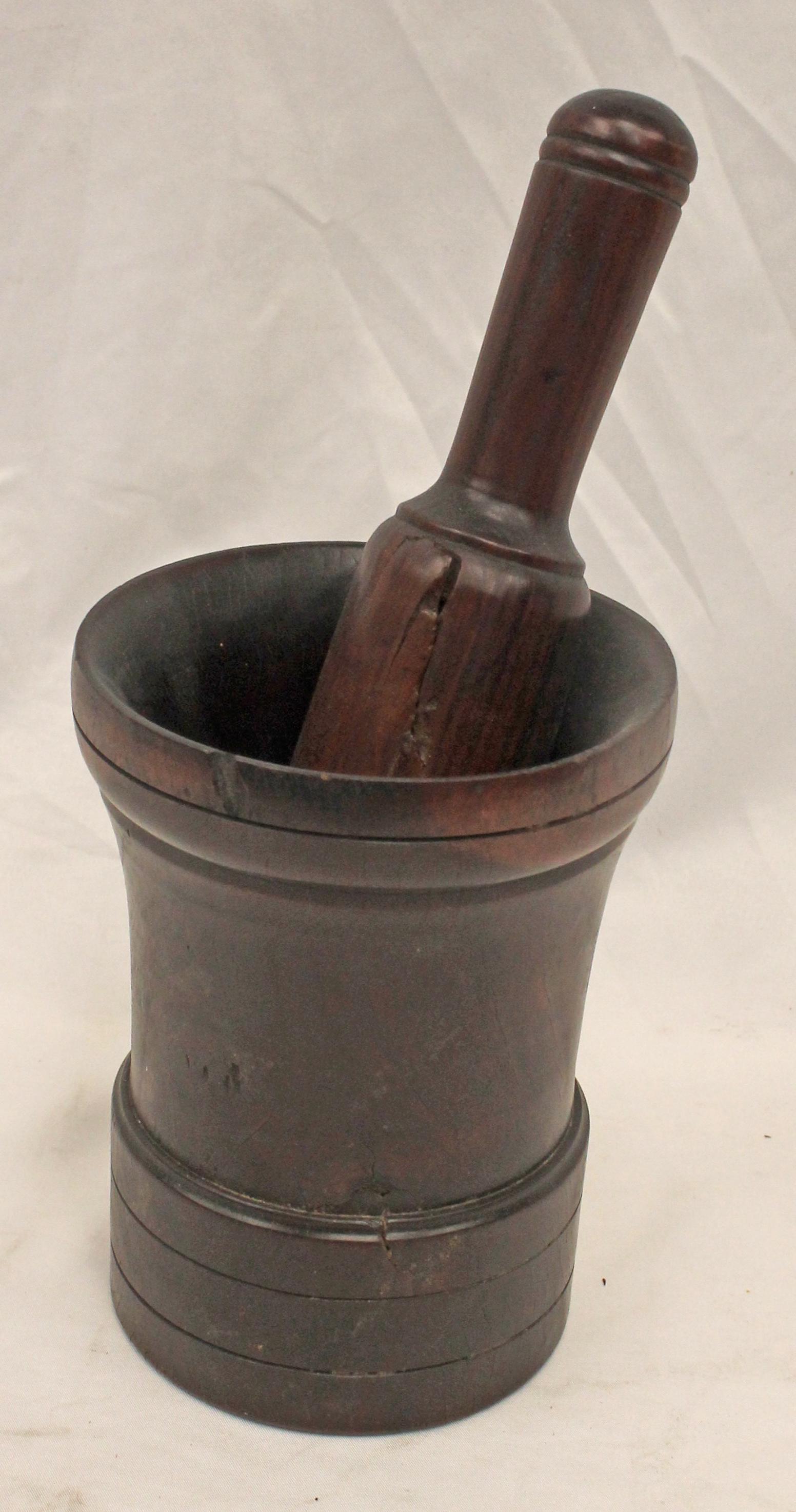 Antique small mortar & pestle - 6 1/2" tall mortar - 9 1/4" tall pestle (1 of 7)
