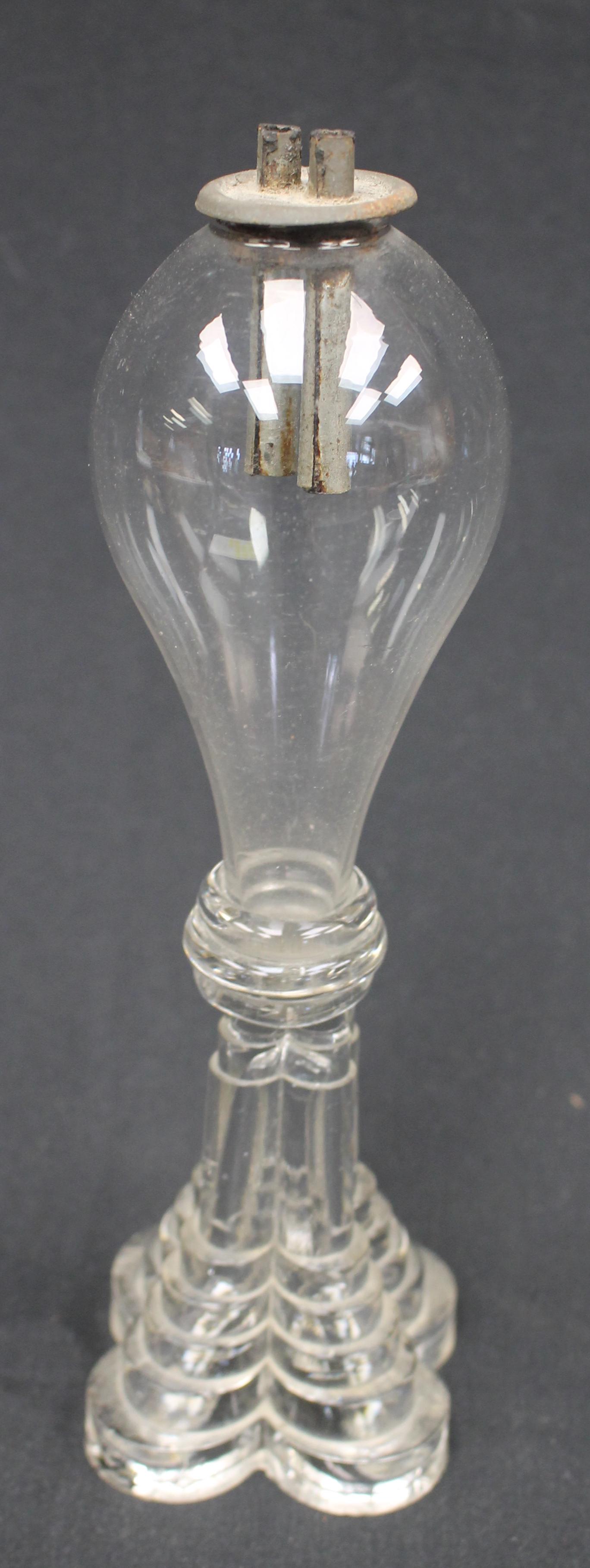 Antique glass whale oil lamp - 10" tall: Antique glass whale oil lamp - 10" tall