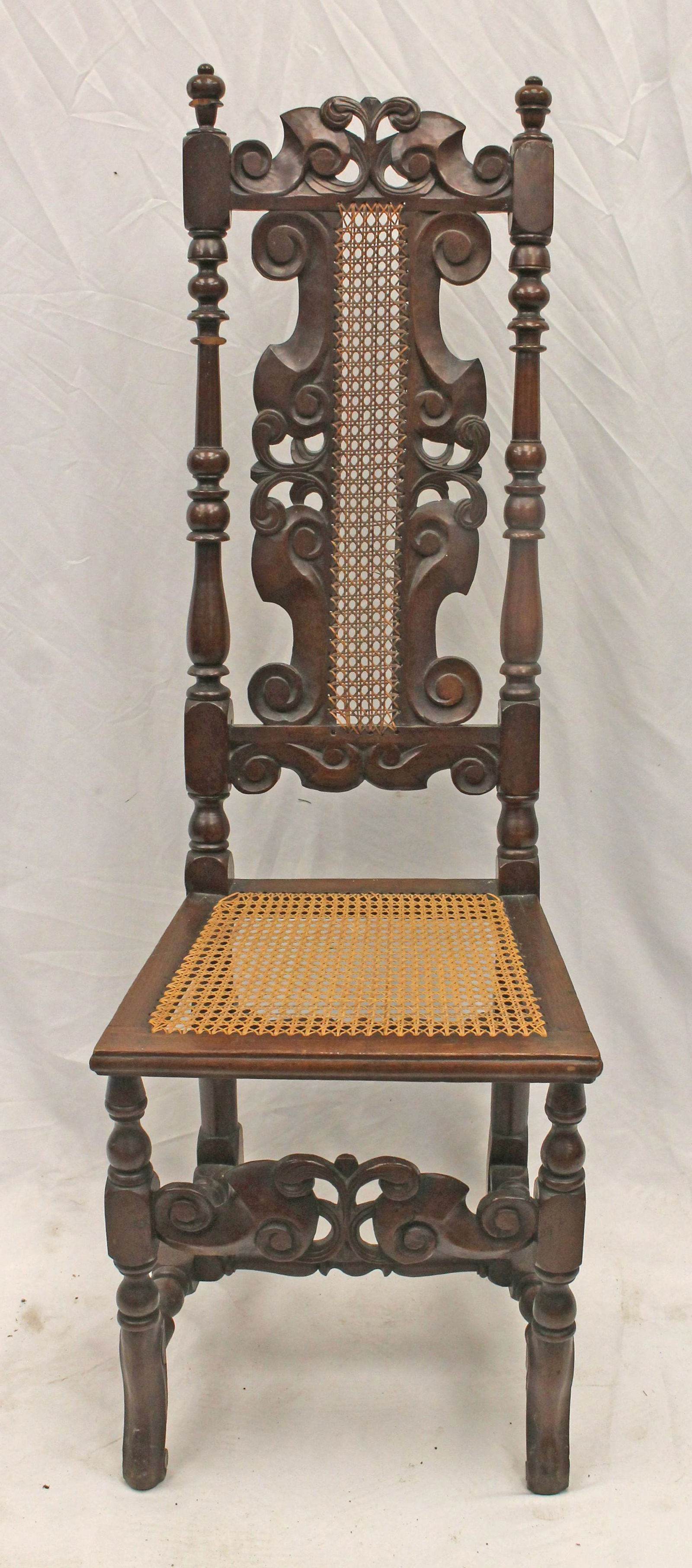 17thC heavily carved tall back Flemish type sidechair w cane back & seat - 50" tall - CT history on (1 of 9)