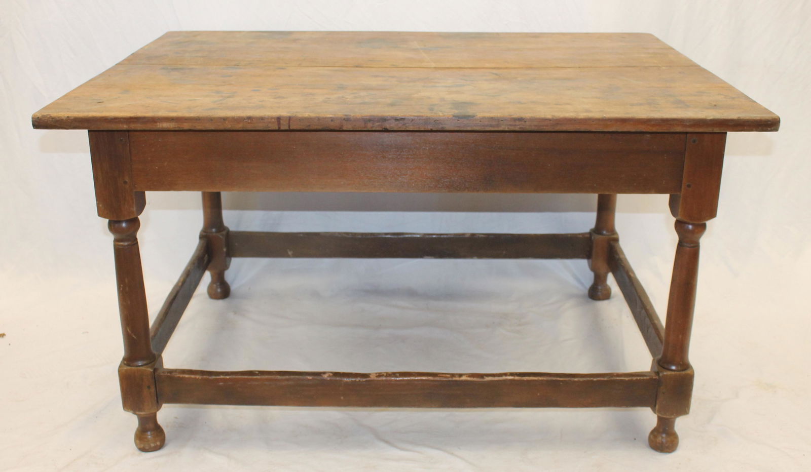 Large antique tavern table w 2 board top - 27" tall x 48" wide x 35" deep (1 of 7)