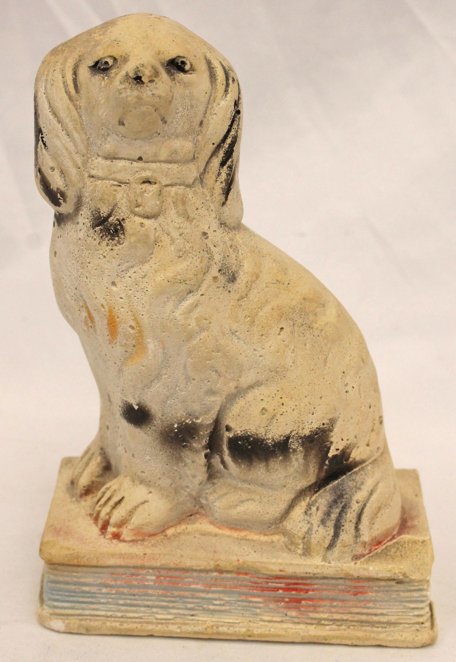 Antique chalkware Spaniel on book - 6 1/2" tall (1 of 6)
