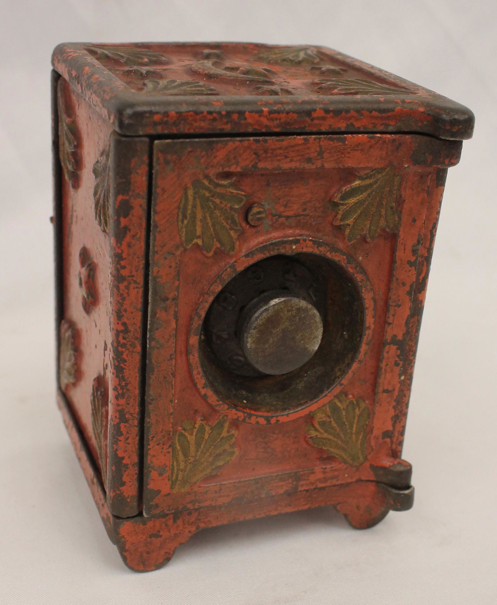 Antique cast iron safe form still bank in red paint - 4" tall x 2 3/4" wide (1 of 5)