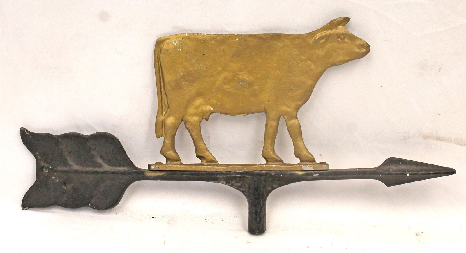 Small iron & gold painted cow on arrow weathervane - 17" long x9" tall (1 of 6)