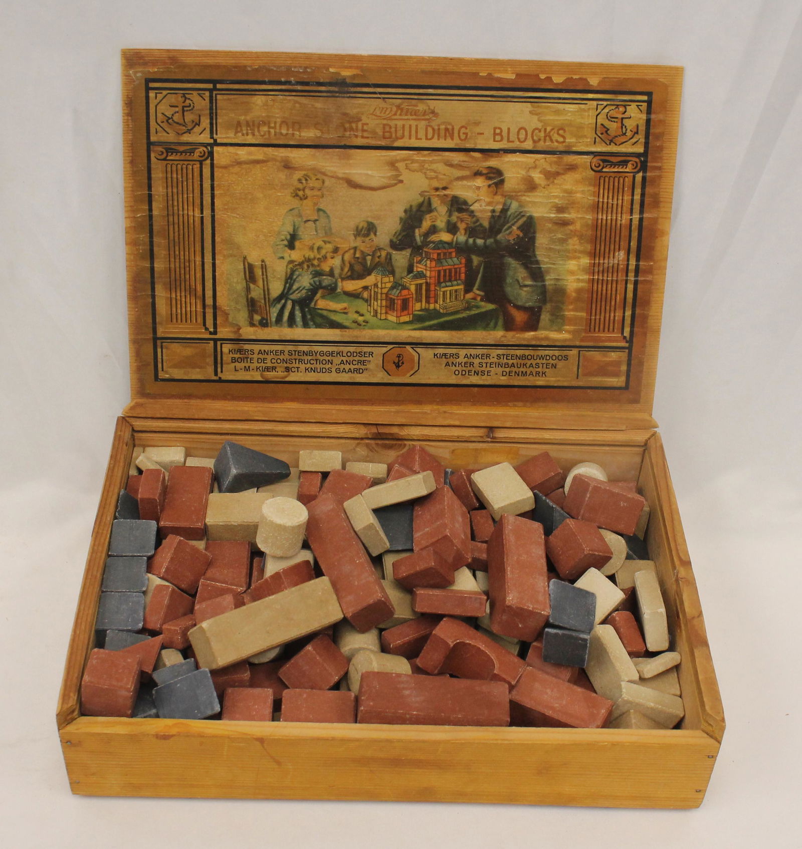 set of "Anchor Stone Building Blocks" in orig slide top box w graphic litho on top - 13"x9 1/2"x3" (1 of 4)