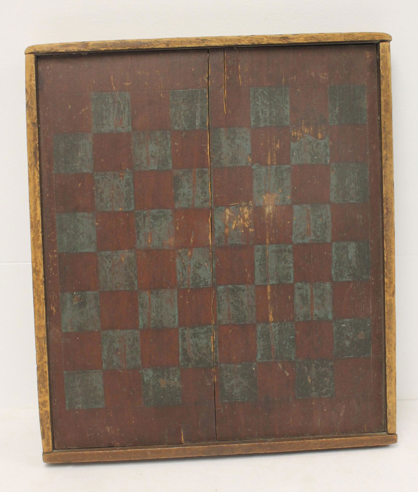 Antique wooden painted dbl sided gameboard in red & blue - checkers & 13 3/4"x15 3/4" (1 of 4)