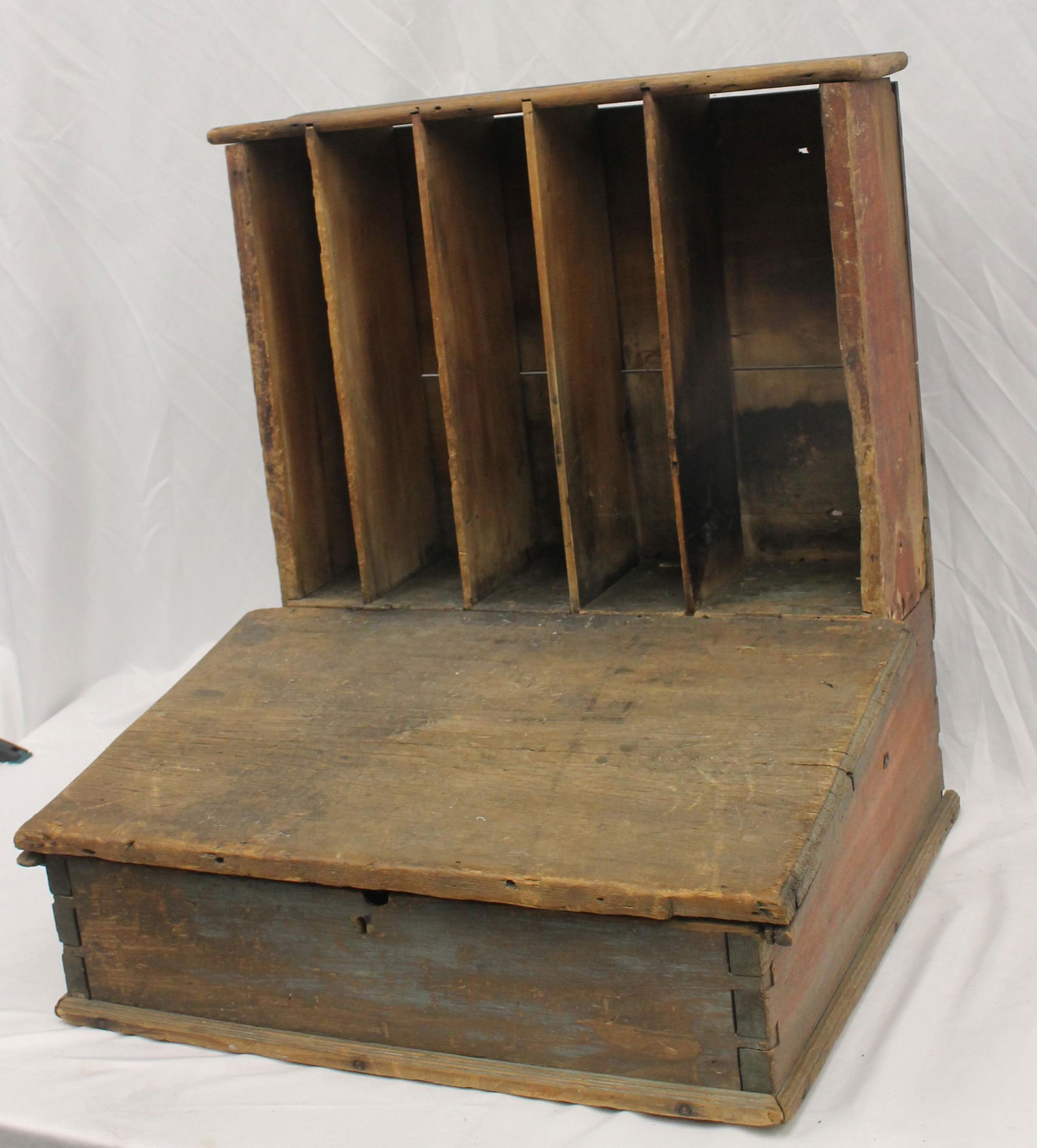 Antique table top lift top desk w divided cupboard top - 28" tall x 25 3/4" wide x 22" deep (1 of 5)