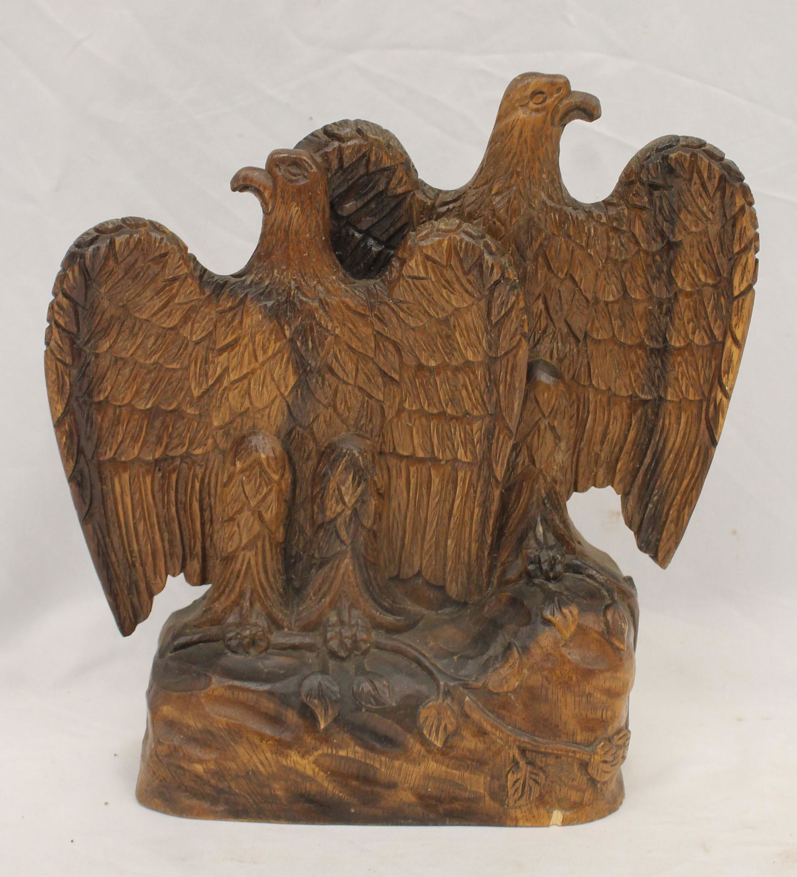 Carved wooden sculpture of two eagles on a branch - 11 1/4" tall x 10 1/2" wide x 3" deep (1 of 6)