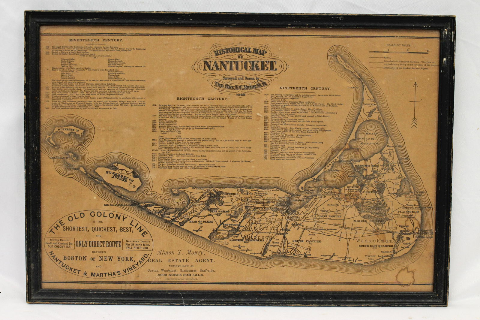 19thC "Historical Map of Nantucket Surveyed and Drawn by The Rev. E.C. Ewer 1869" - overall framed (1 of 5)