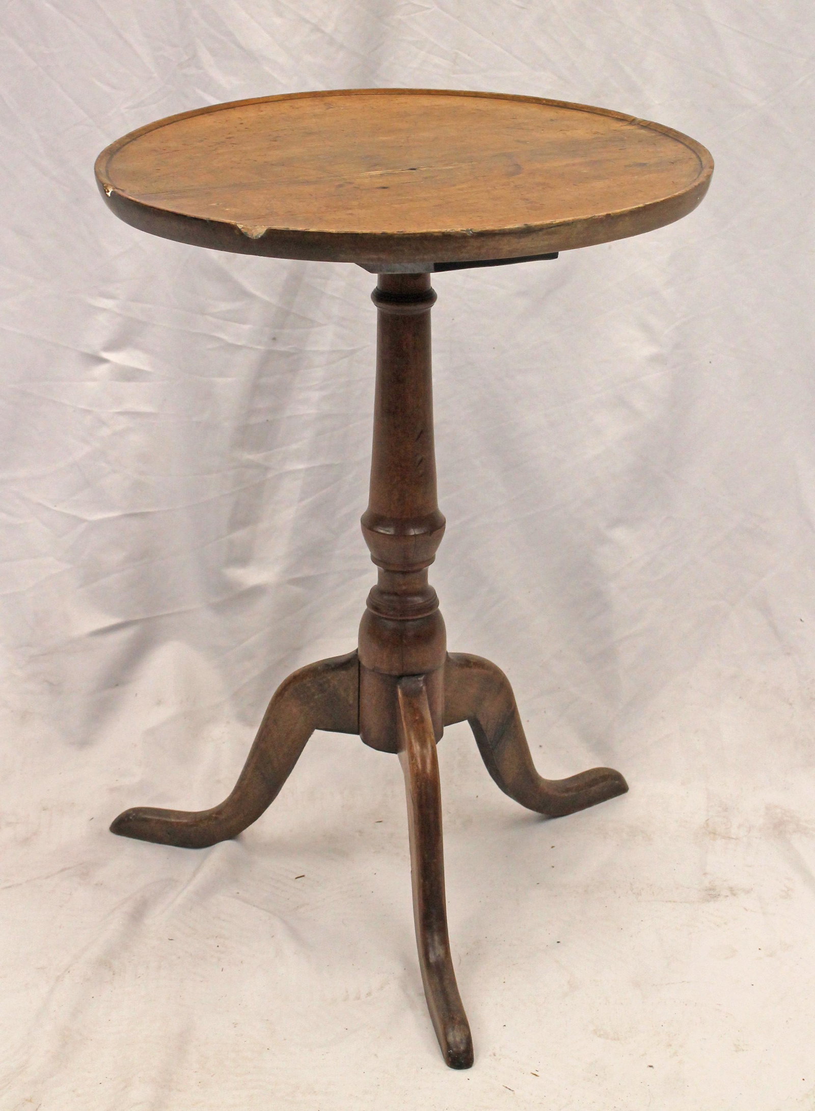 Antique snake foot candlestand w round dish top: Antique snake foot candlestand w round dish top