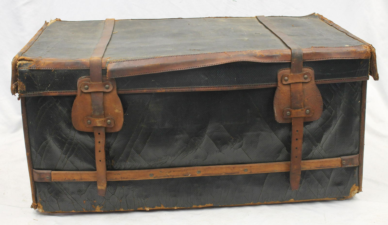 Antique leather traveling chest with divided interior - marked "USA" on side - 17 1/2" tall x 37" (1 of 9)