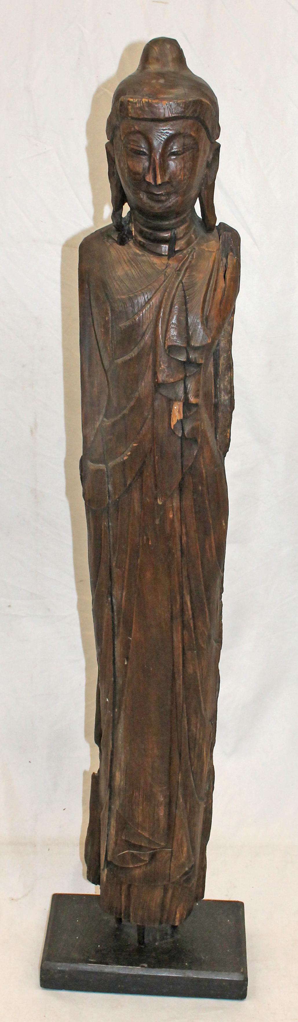 Carved wooden Asian figure - approx 44" tall (1 of 16)