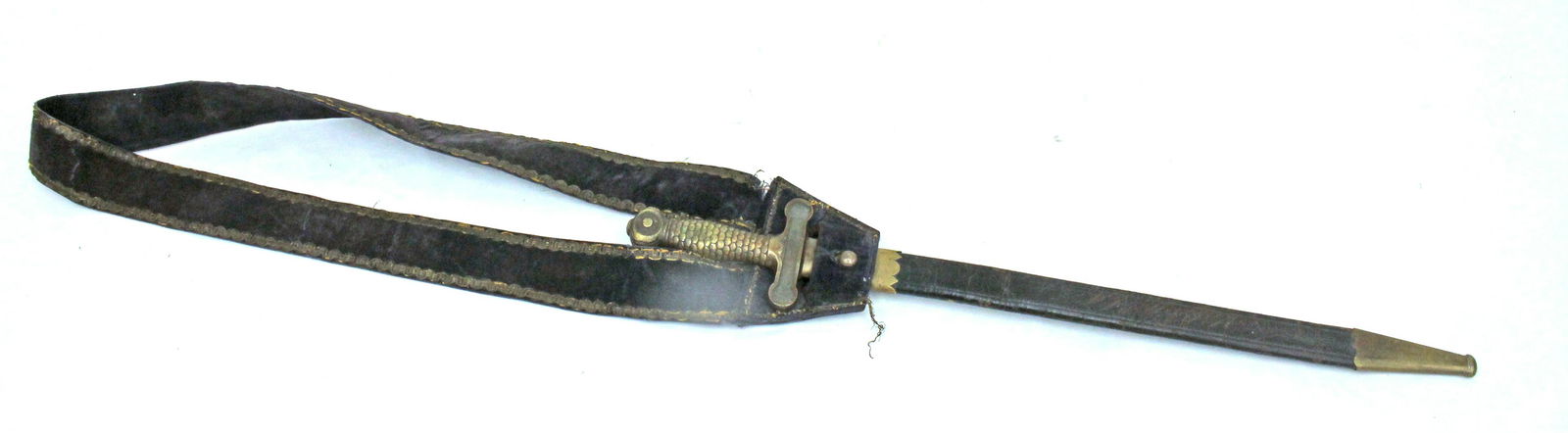 Antique sword in leather scabbard w bronze handle & velvet shoulder strap - 27" long (1 of 11)