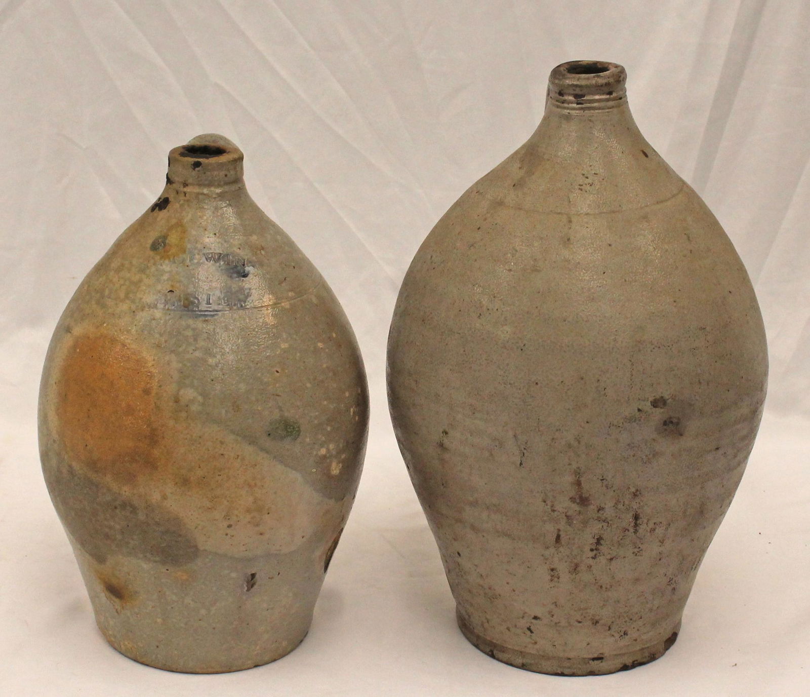 Lot of 2 stoneware ovoid jugs - as found - 1 marked Goodwin Webster - 11" & 13" tall (1 of 12)