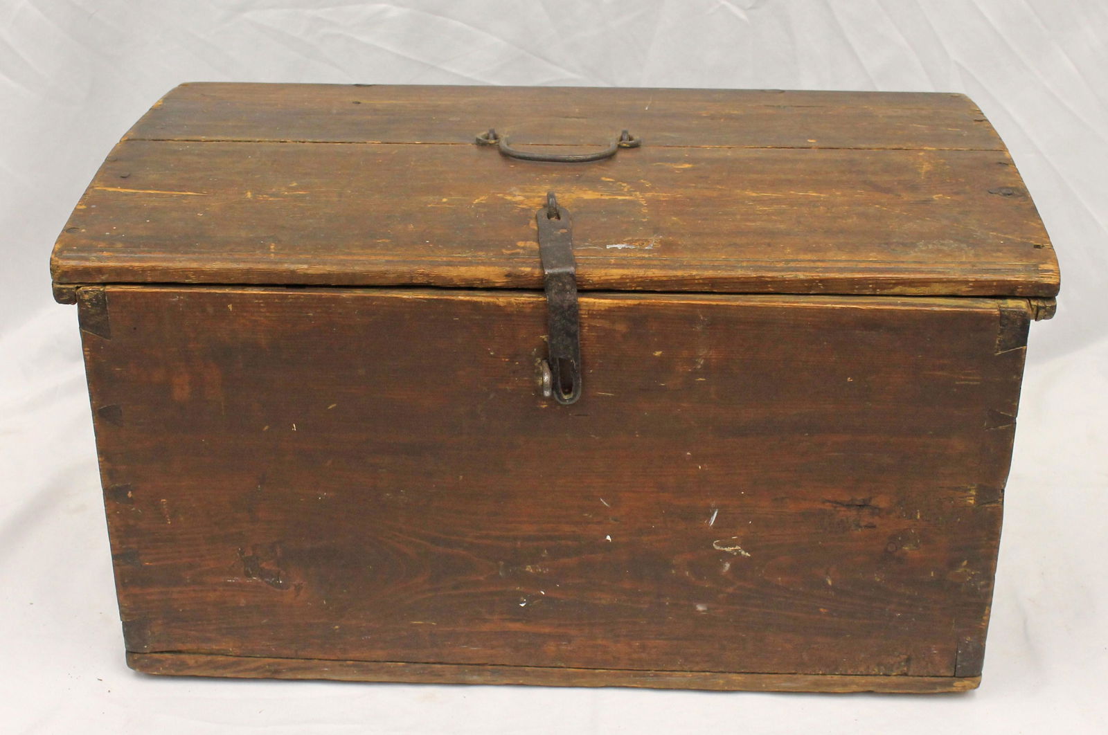 Antique lift top valuables dome top box w iron strap lock - 12" tall x 22 1/2" wide x 14" deep (1 of 9)