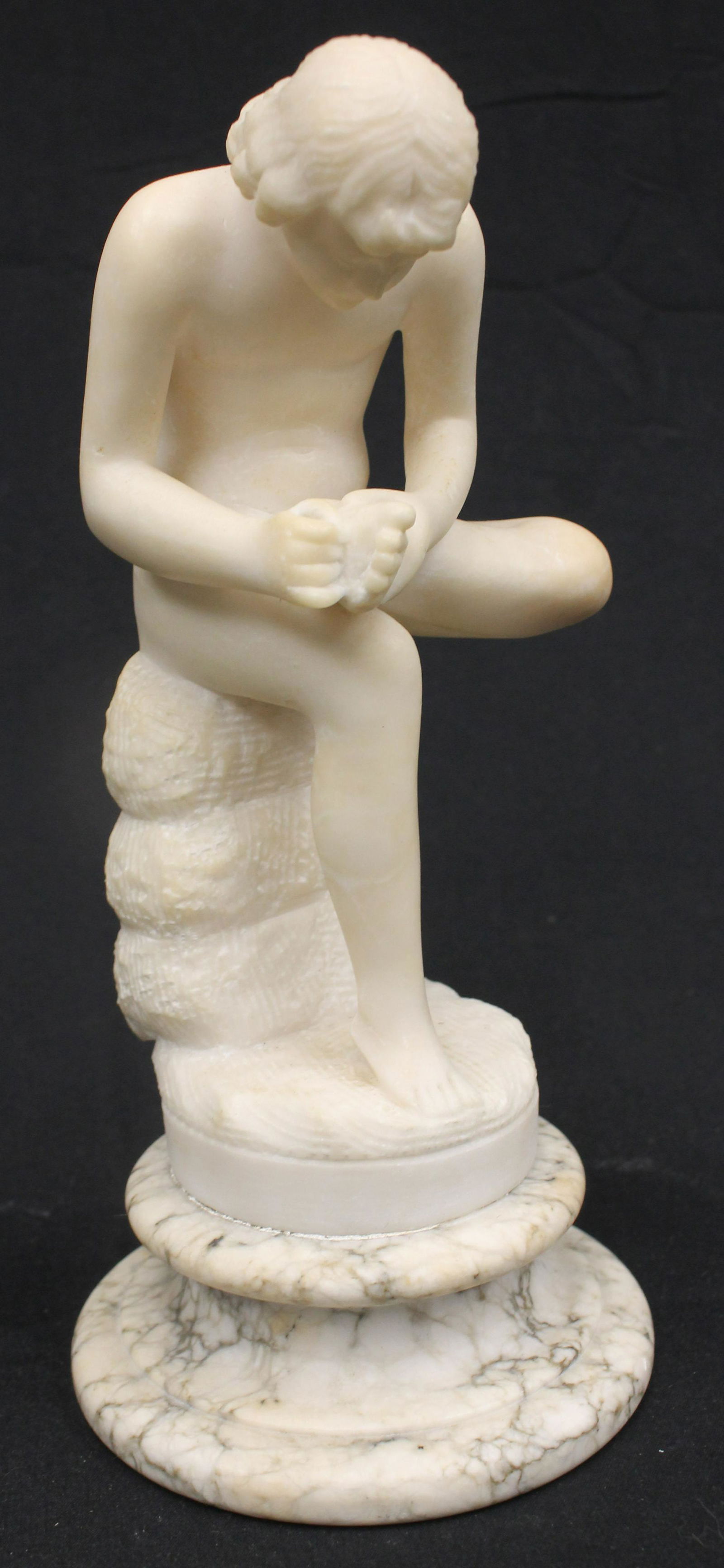 Marble/alabaster sculpture of a man picking thorns from his feet - 10" tall (1 of 7)