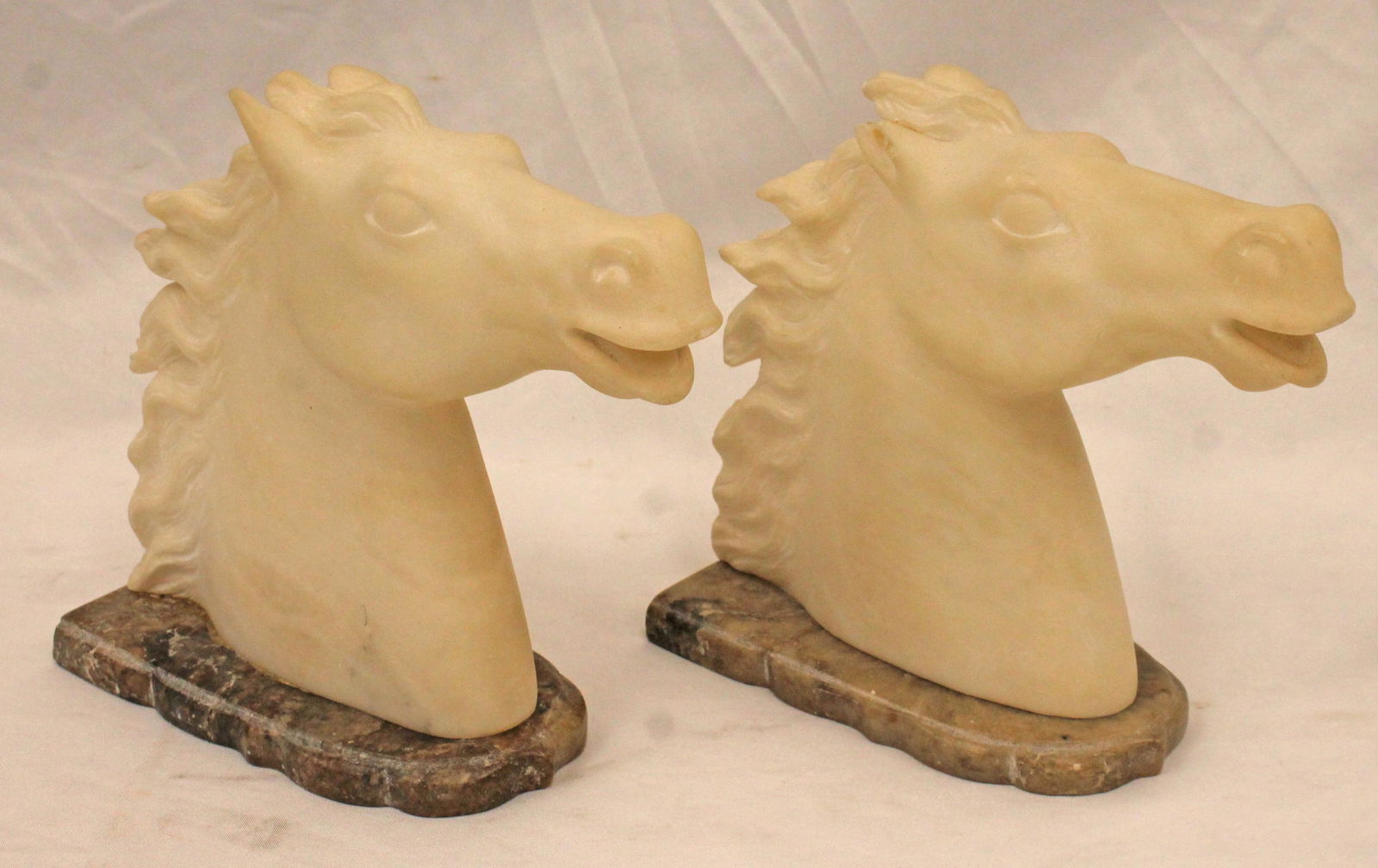 pr of marble/alabaster horse head bookends - 6 1/4" tall (1 of 7)