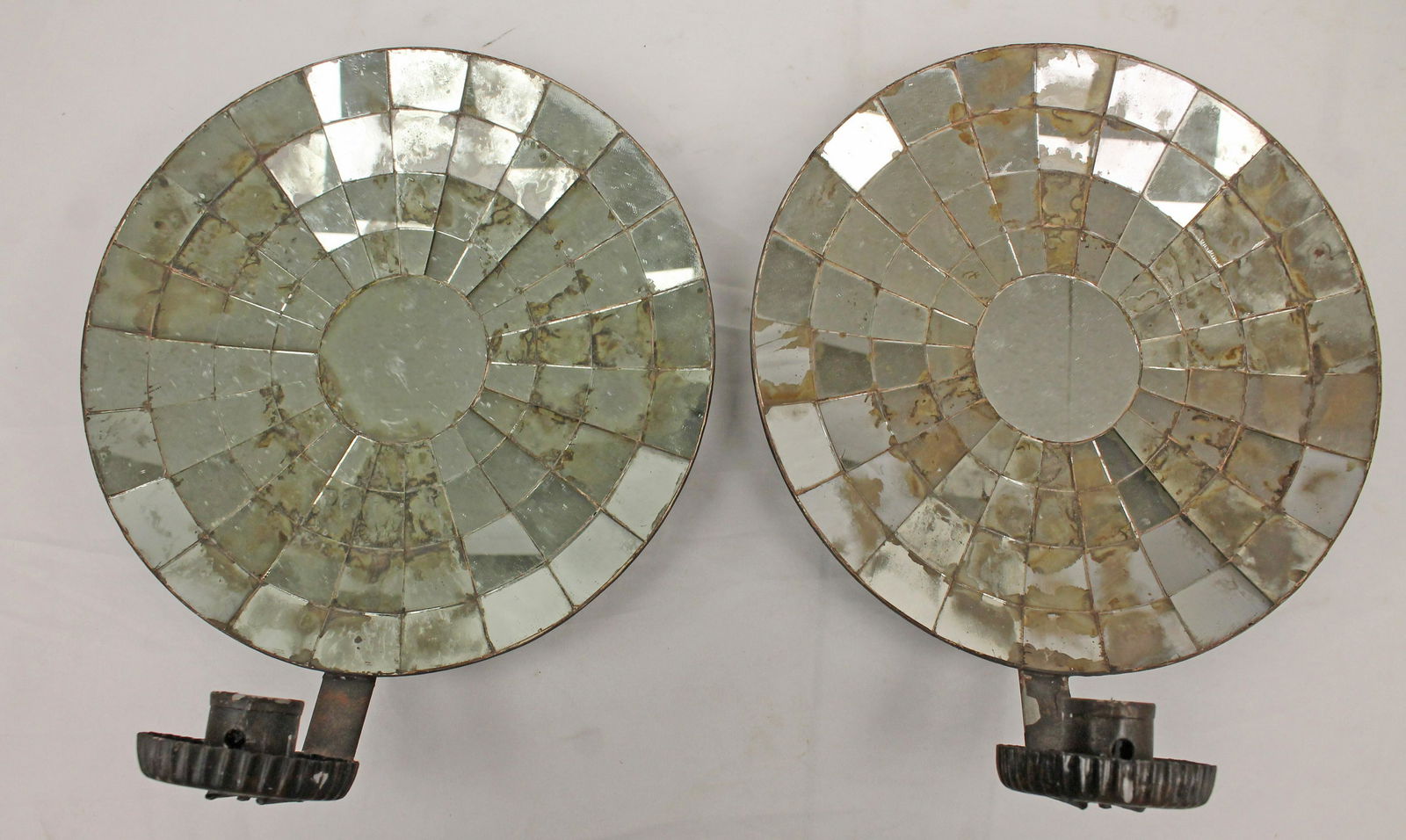 Pr of large tin round mirror candle sconces - 14" tall (1 of 7)