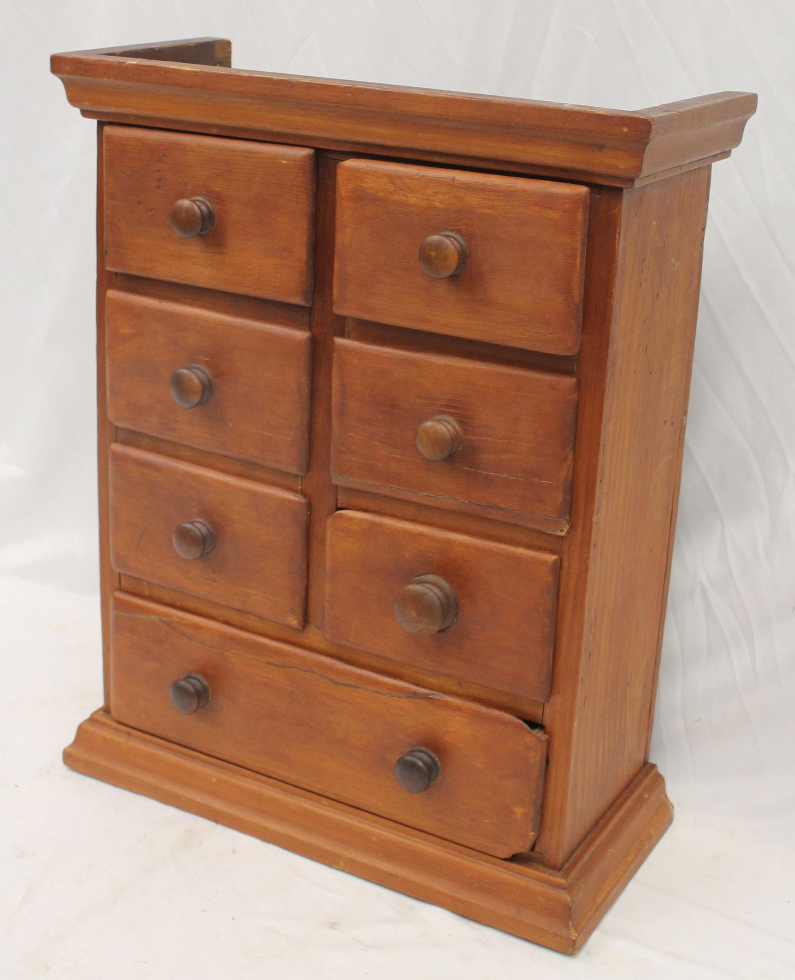Antique 7 drawer apothecary chest w wooden knobs - 21 1/2" tall x 17" wide x 7 1/4" deep (1 of 4)