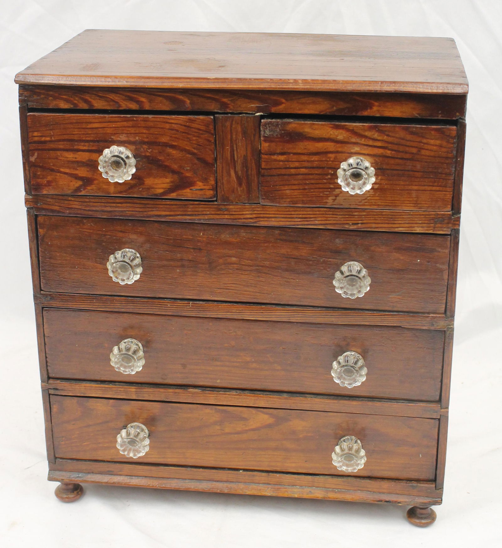 Antique 7 drawer apothecary chest w glass knobs - 14 3/4" tall x 13" wide x 8 1/4" deep (1 of 4)