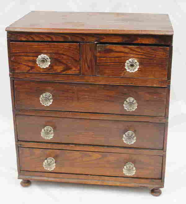 Antique 7 drawer apothecary chest w glass knobs 14 3/4" tall x 13
