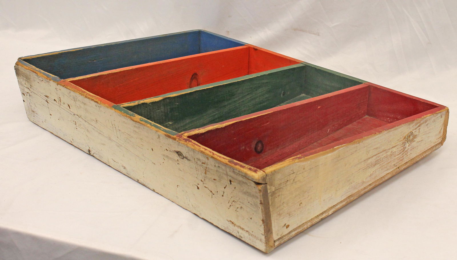 Folk art multi-color paint dec divided box - 26 1/2" wide x 19 1/2" tall x  5 1/2" deep (1 of 6)