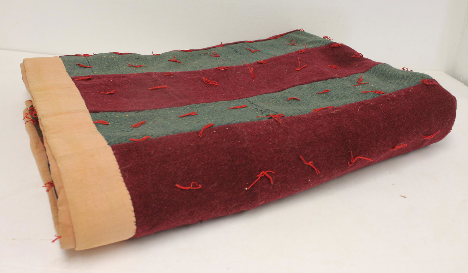 Hand stitched wool striped quilt w cotton/linen backing - 69"x84" (1 of 3)