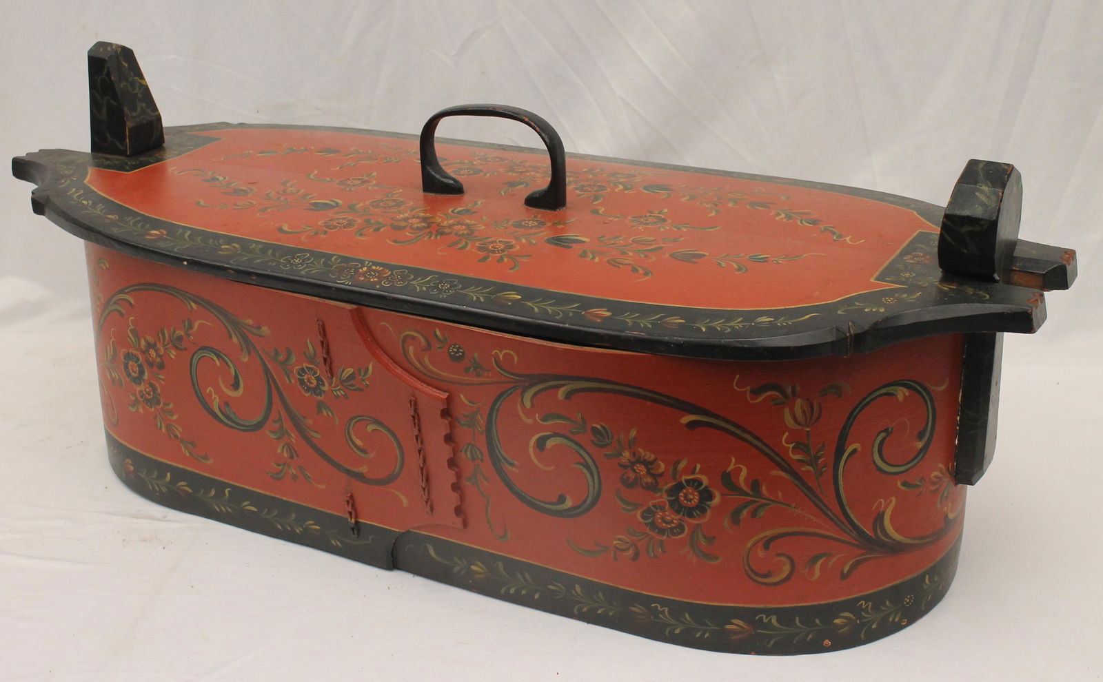 Large Scandinavian wooden paint dec box - 14" tall to top of handles x 35 1/2" wide x 14 1/2" deep (1 of 8)