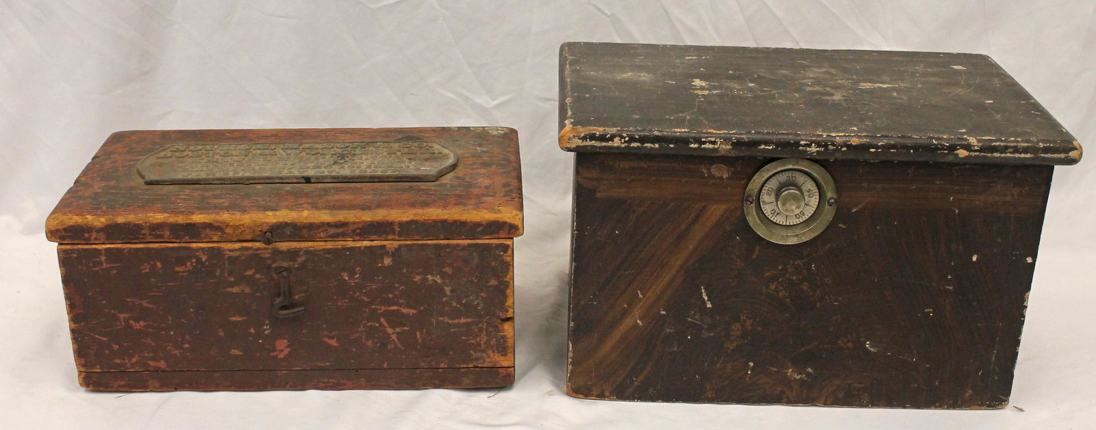Lot of 2 antique valuables boxes - 1 w plaque "Nourse Mason & Co Boston & Worcester" w 19thC patent (1 of 12)
