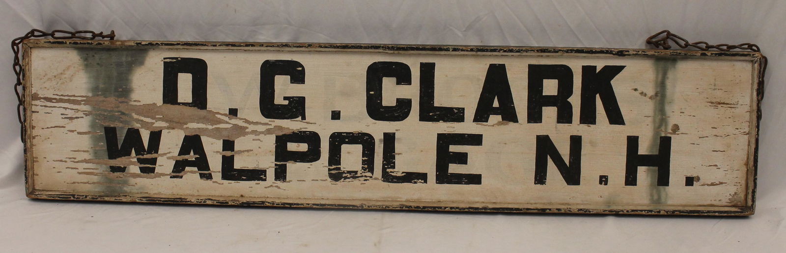 Antique wooden painted double sided trade sign "DG Clark Walpole, NH" - 11" tall x 49" long (1 of 10)
