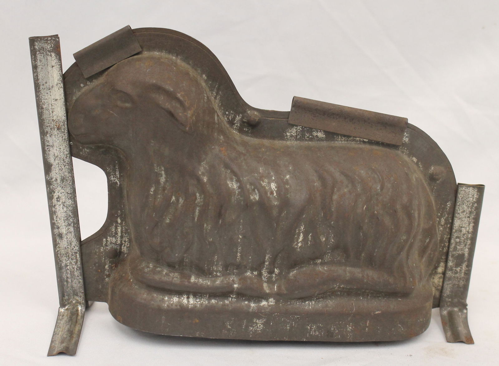 Antique tin sheep form pudding mold - 7" tall x 9 1/2" long (1 of 4)