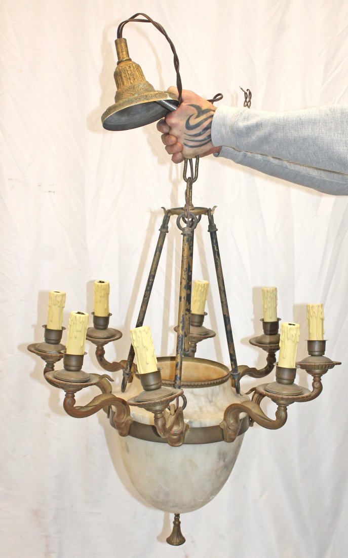 Large iron chandelier w alabaster shade (1 of 4)
