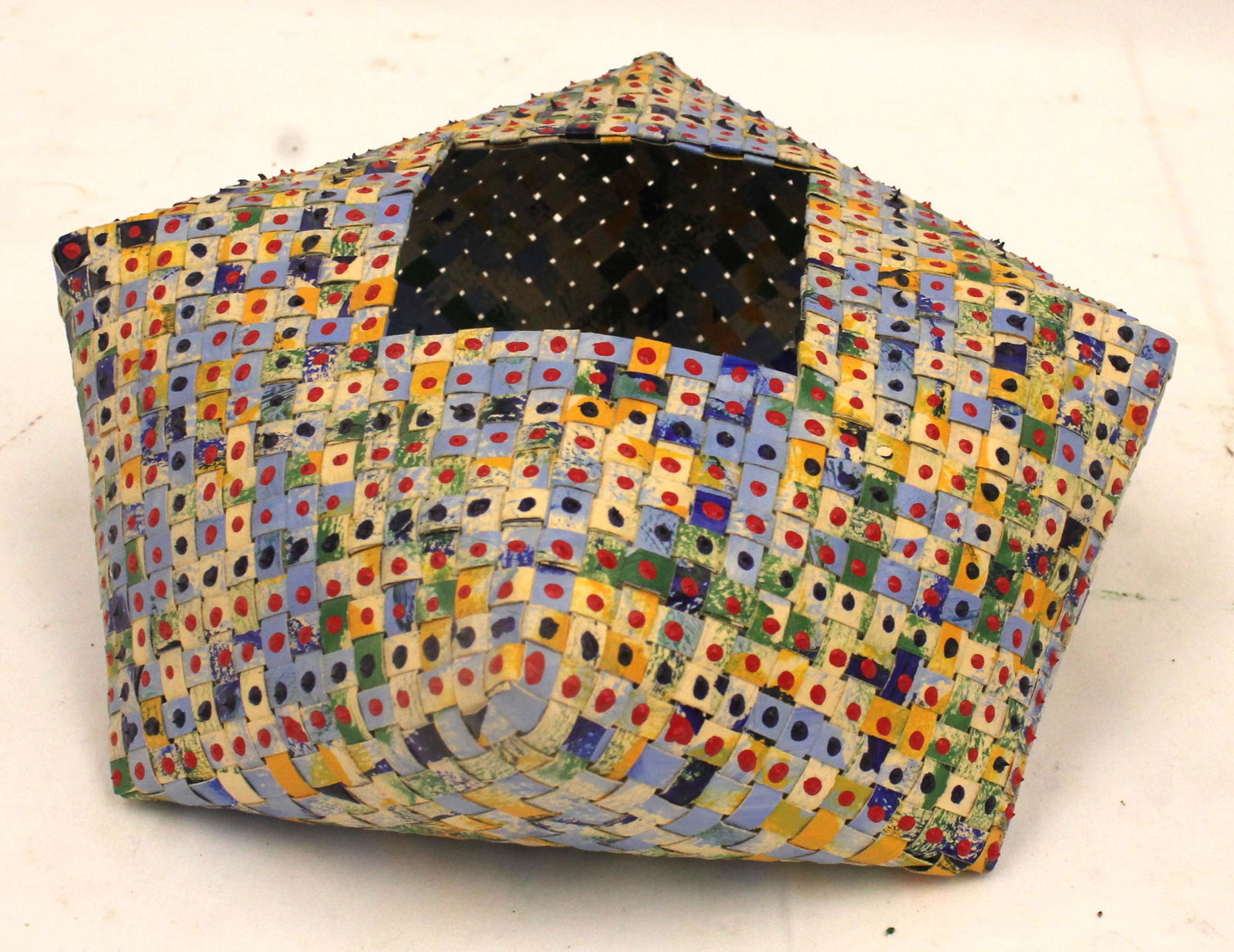 Jackie Abrams fiber art "Red Dot Pillow" sgnd & dated 1992 - 3" tall x 9" wide - We have teamed up (1 of 4)