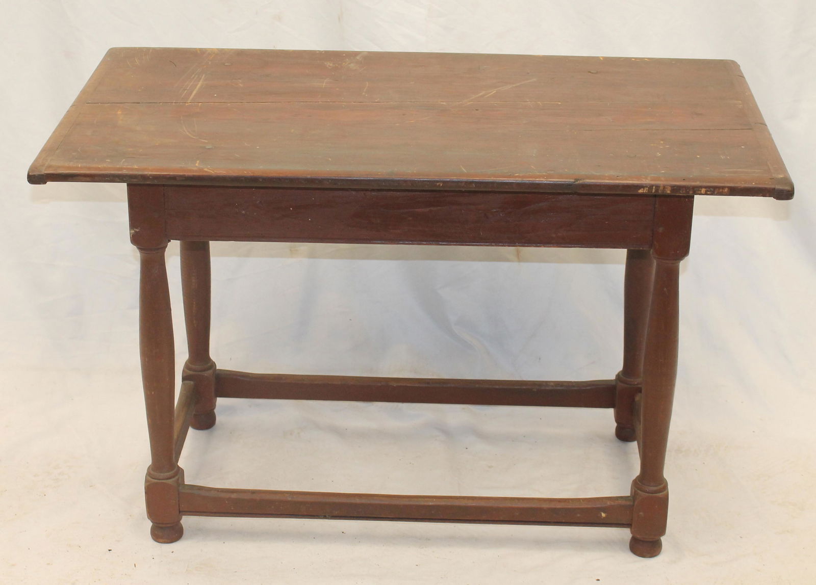 Antique diminutive tavern table w breadboard top & stretcher base - 23" tall x 36 1/2" wide x 20 (1 of 6)