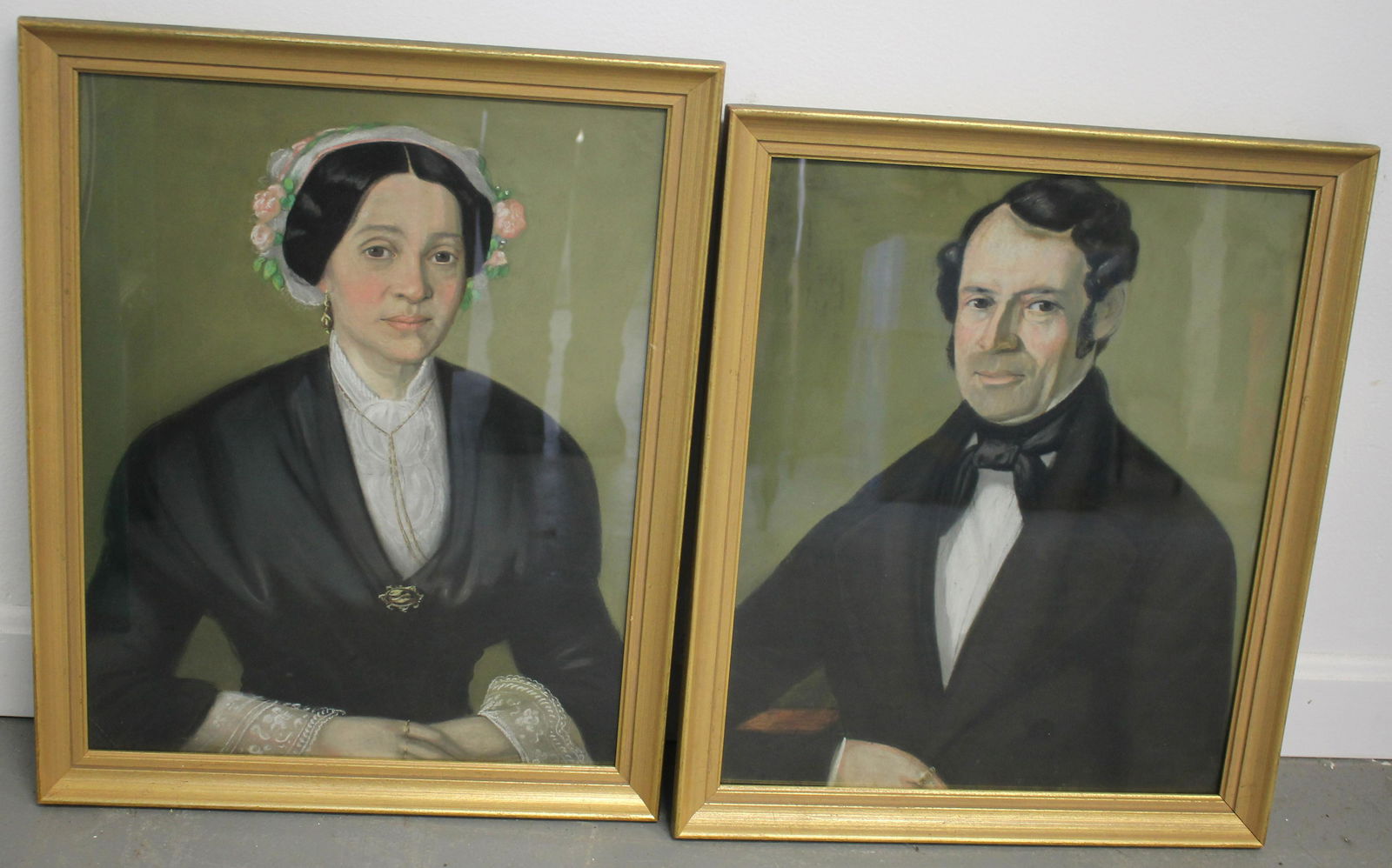 Pair of 19thC pastel portraits of a man & woman - overall framed size 21"x17" (1 of 5)