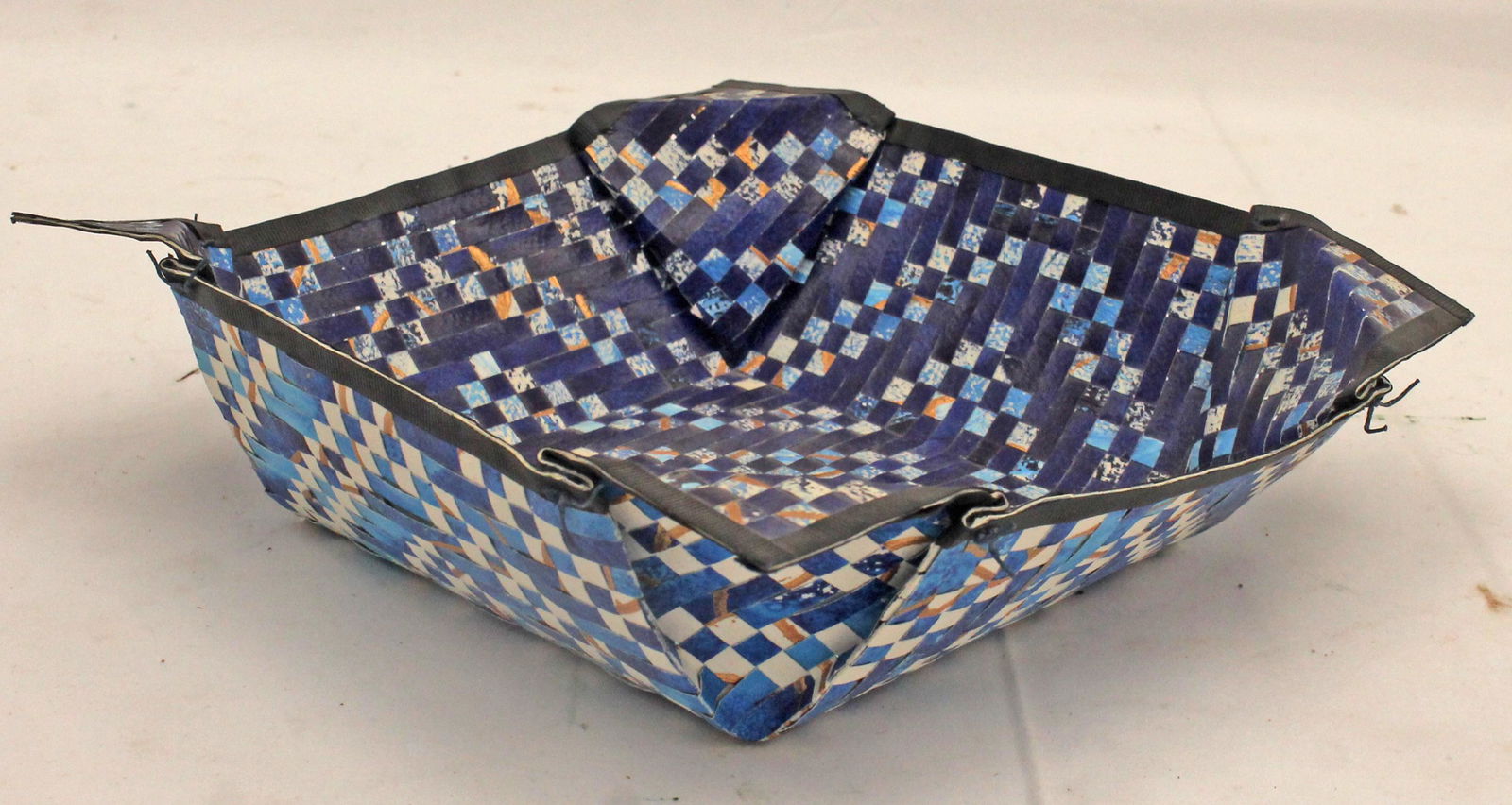 Jackie Abrams fiber art "Folded Blue Twill" - 9"x9 3/4" -We have teamed up with Brattleboro (VT) (1 of 3)