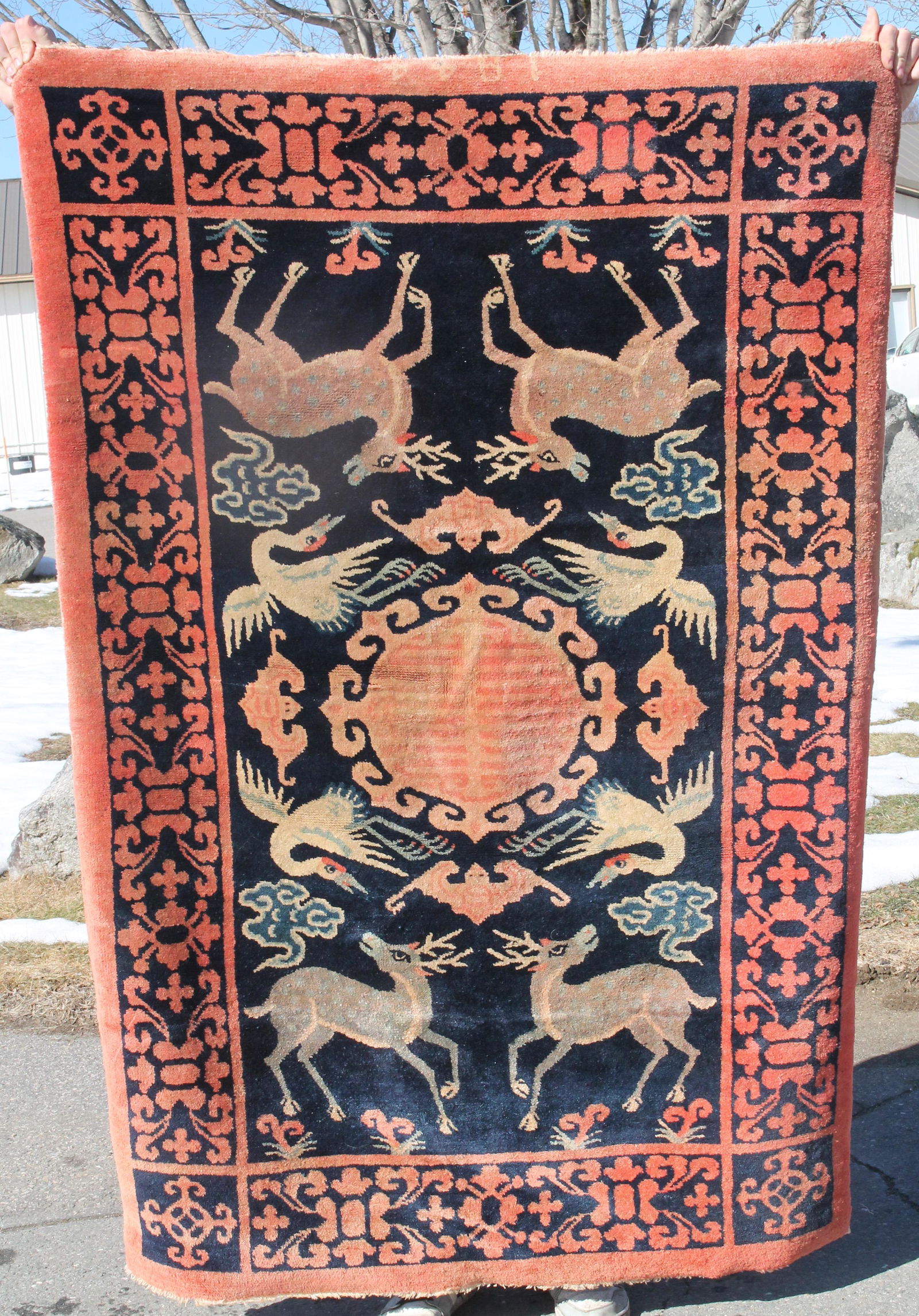 Tribal Oriental area rug w deer & birds motif - 4'x6'3" (1 of 5)
