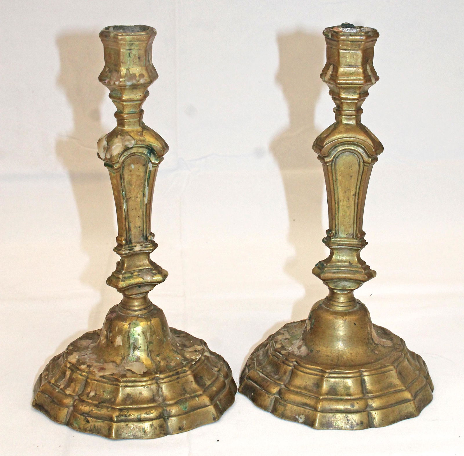 Pr of antique brass candlesticks - 10 1/4" tall (1 of 2)